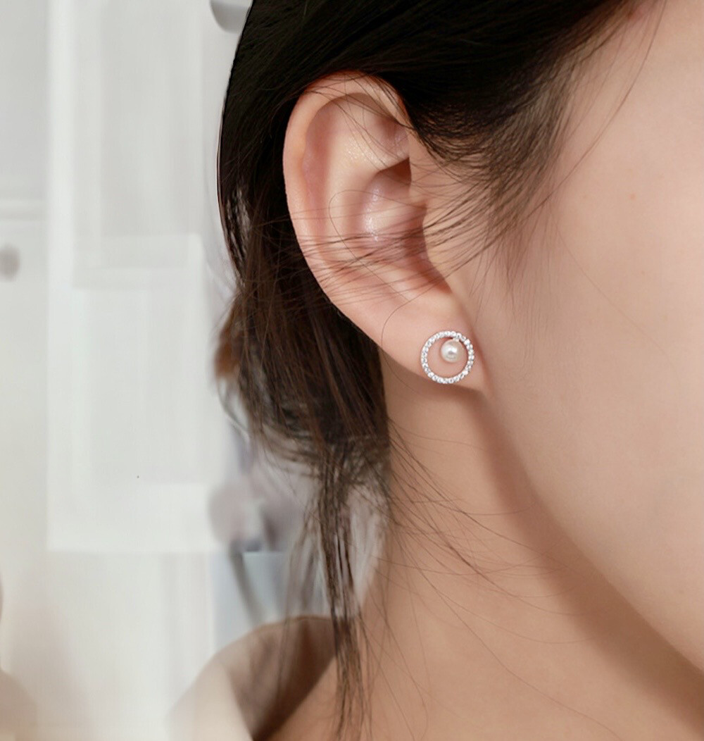 Diamond Studs -knopjes  Oorbellen - Artificial Diamond  Studs -Oorbellen Met Parel - Sterling Zilver - kleine Oorbel stekers