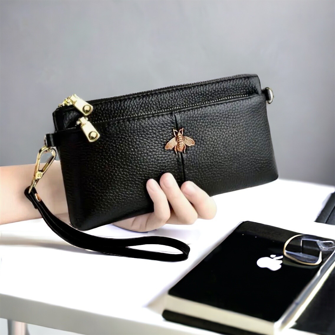 Lederen Handtas - Handtasje Met Lits - Luxueuze Moderne Clutch Bag - kleine lederen Draag tasje Met Lits Voor Vrouwen.