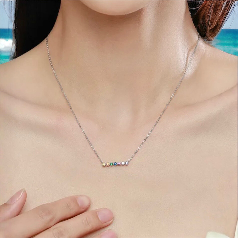 Ketting Zonder hanger met Gekleurde Steentjes - Zilveren Ketting - Platina Goud