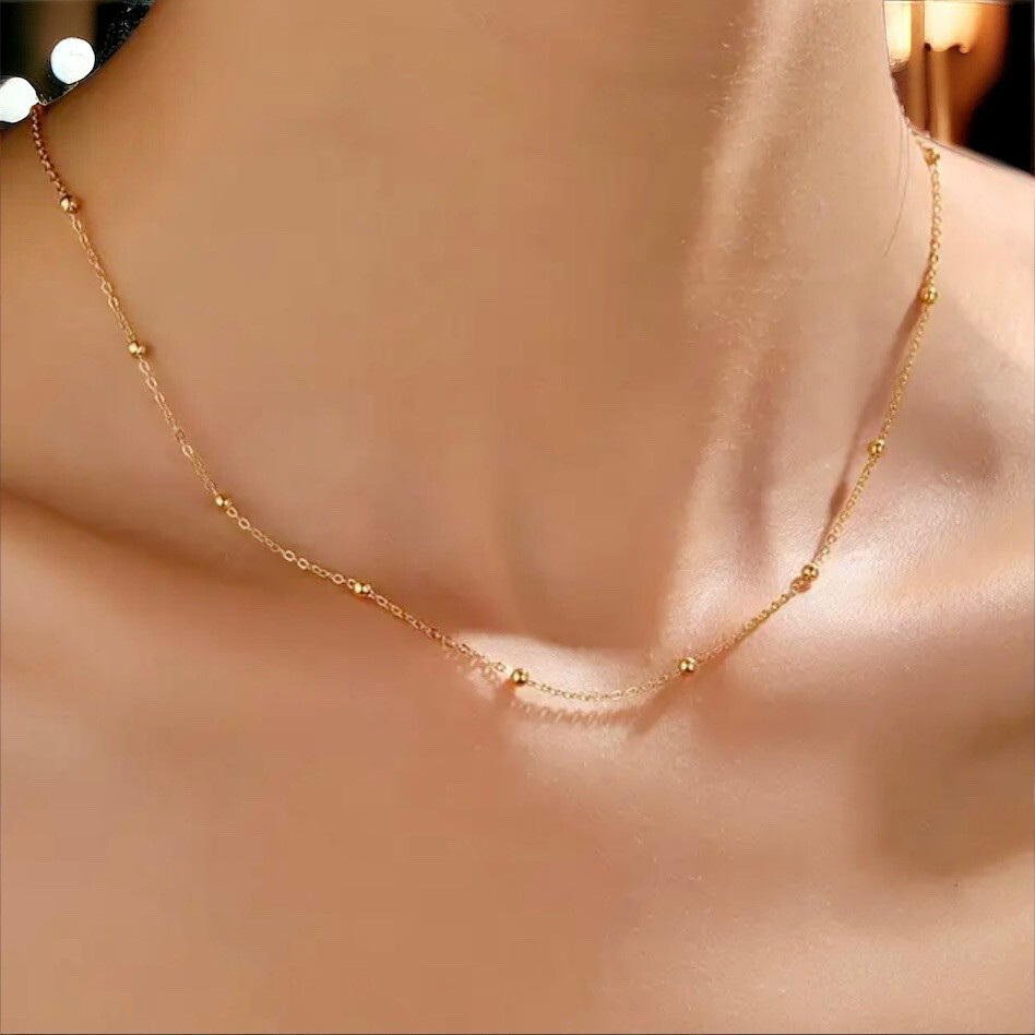 Fijne Zilveren Ketting - platina goud ketting met bolletjes