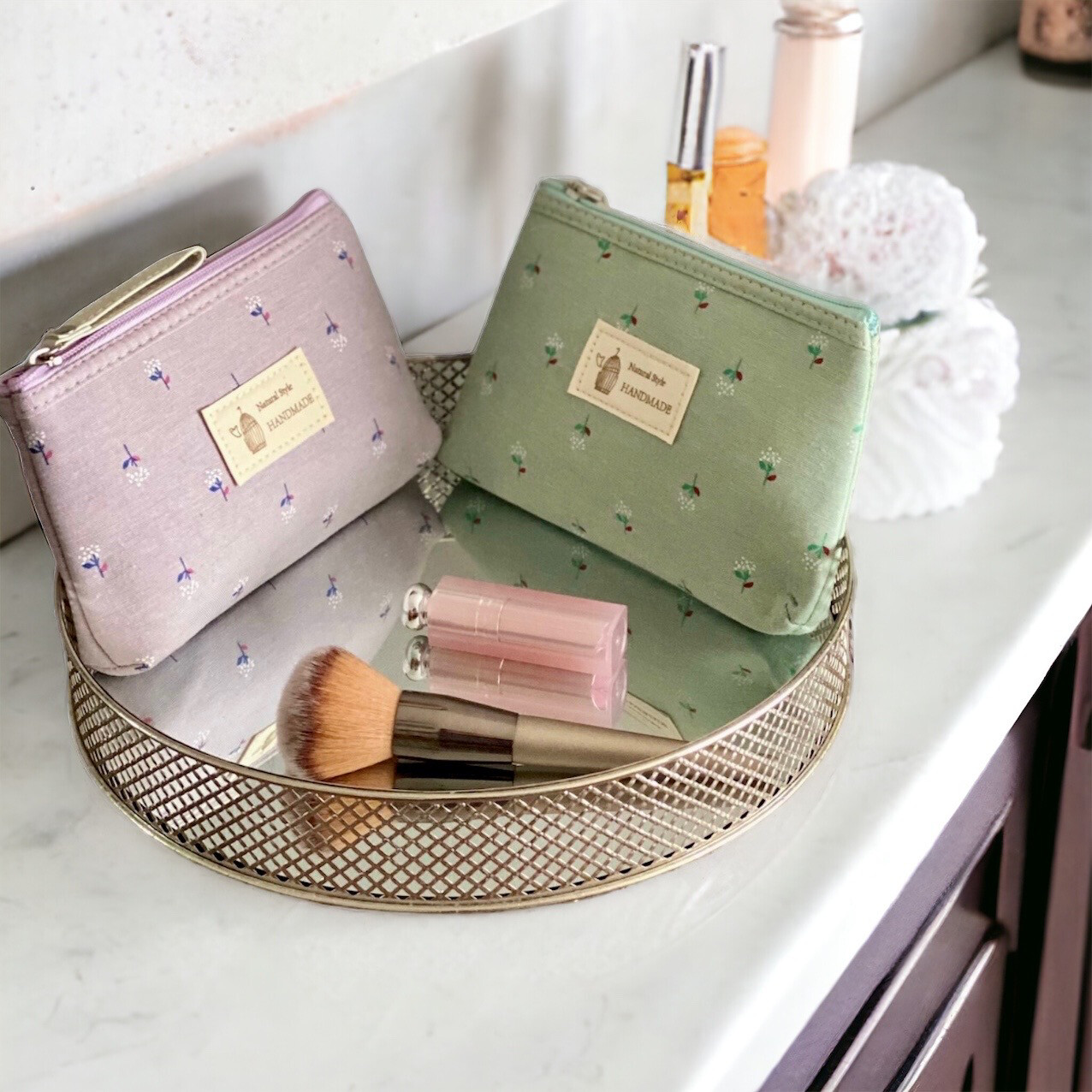 Make Up Tasje - Fleurig - katoen - make up tas met print