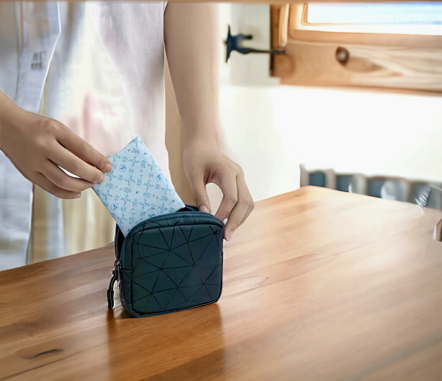 Vierkant Opbergtasje - Opberg zakje - geometrisch patroon - draagbaar in handtas