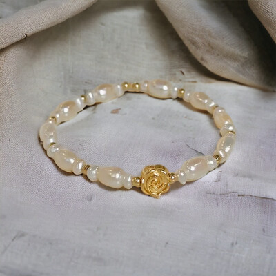 Armband Met Bloem Bedel - Parel Armband - Bloem Bedel - armband Voor Vrouwen - Elastische Armband Voor Meisjes - parel armband