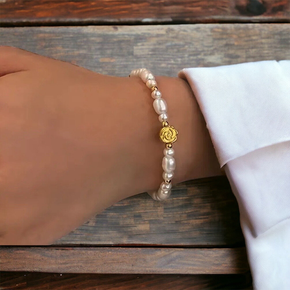 Armband Met Bloem Bedel - Parel Armband - Bloem Bedel - armband Voor Vrouwen - Elastische Armband Voor Meisjes - parel armband