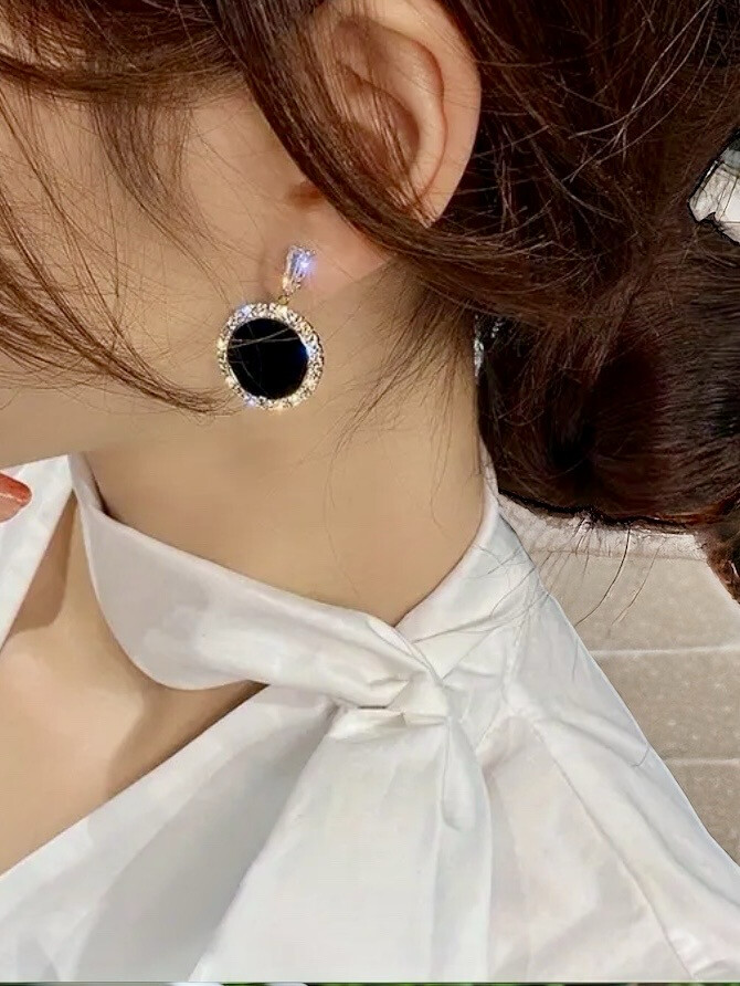 Oorbellen Met Zwarte Steen - Elegante Zwarte Stud Oorbellen Met Zircon Steentjes