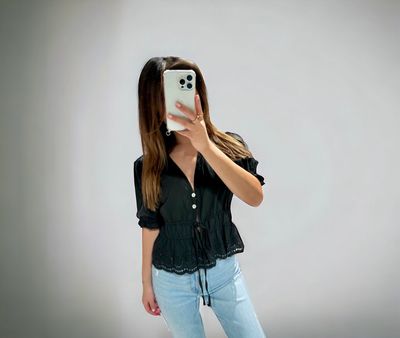 Romantische Top Zwart - Zwarte top voor dames - Beach Top Zwart - Zomer Top - Zwarte Blouse - Blouse
