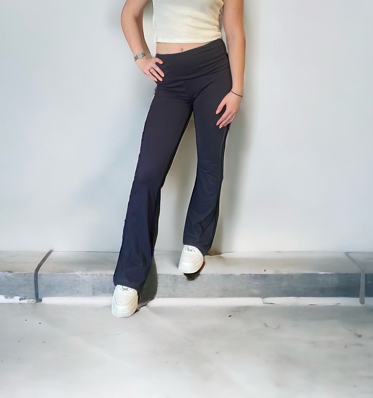 Stretch Broek- Flared Broek - Broek Navy Bleu - broek met brede plooiband - 100%katoen.