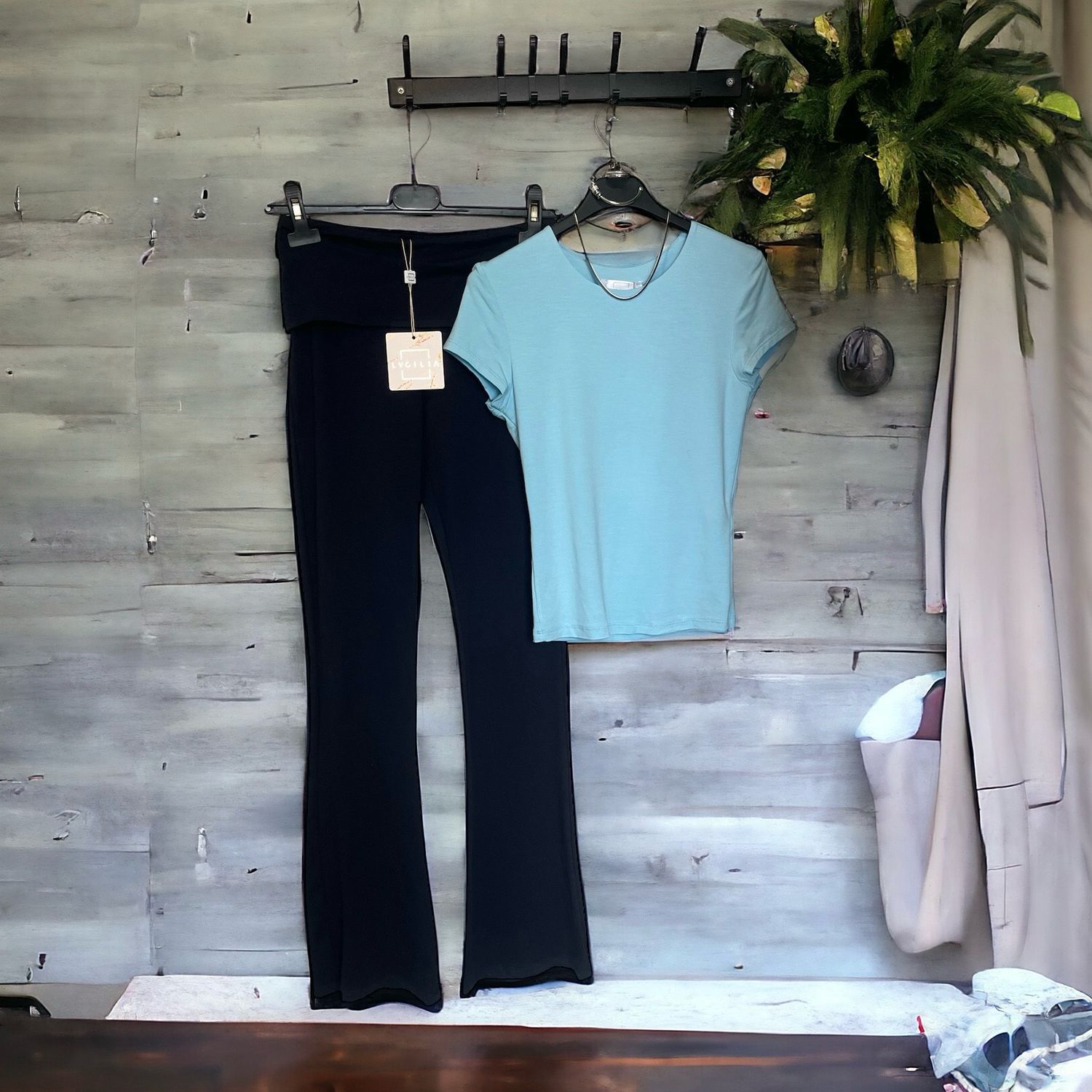 Stretch Broek- Flared Broek - Broek Navy Bleu - broek met brede plooiband - 100%katoen.