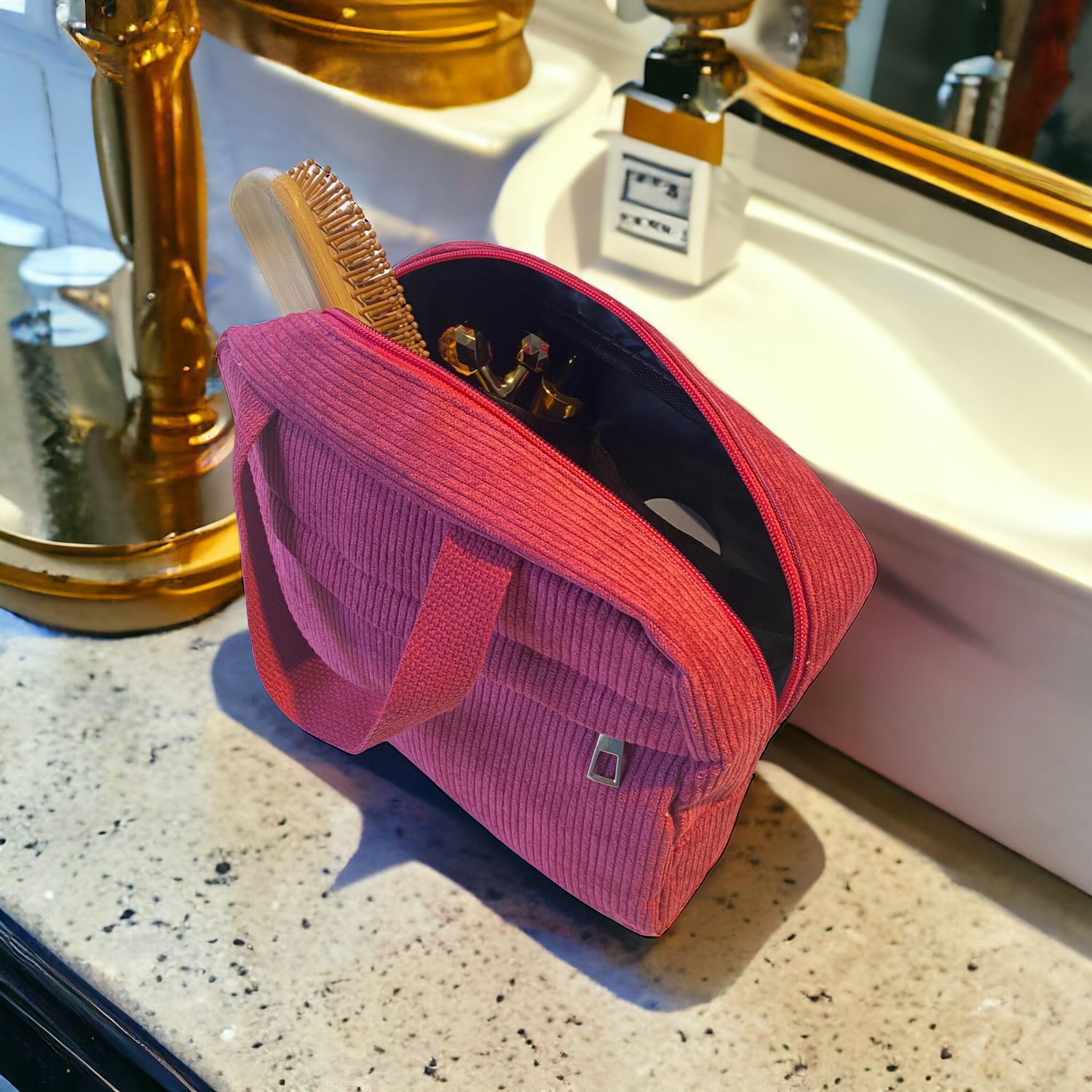 Praktische Tas - Grote Toiletzak - Draagbaar- Make Up Opbergtas - Geribd katoen - Draagbare toilettas - ruime opberg tas met Rits - Make Up Opbergtas Voor Vrouwen