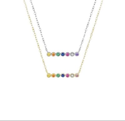 Ketting Zonder hanger met Gekleurde Steentjes - Zilveren Ketting - Platina Goud