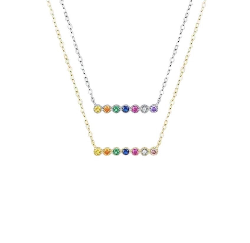 Ketting Zonder hanger met Gekleurde Steentjes - Zilveren Ketting - Platina Goud