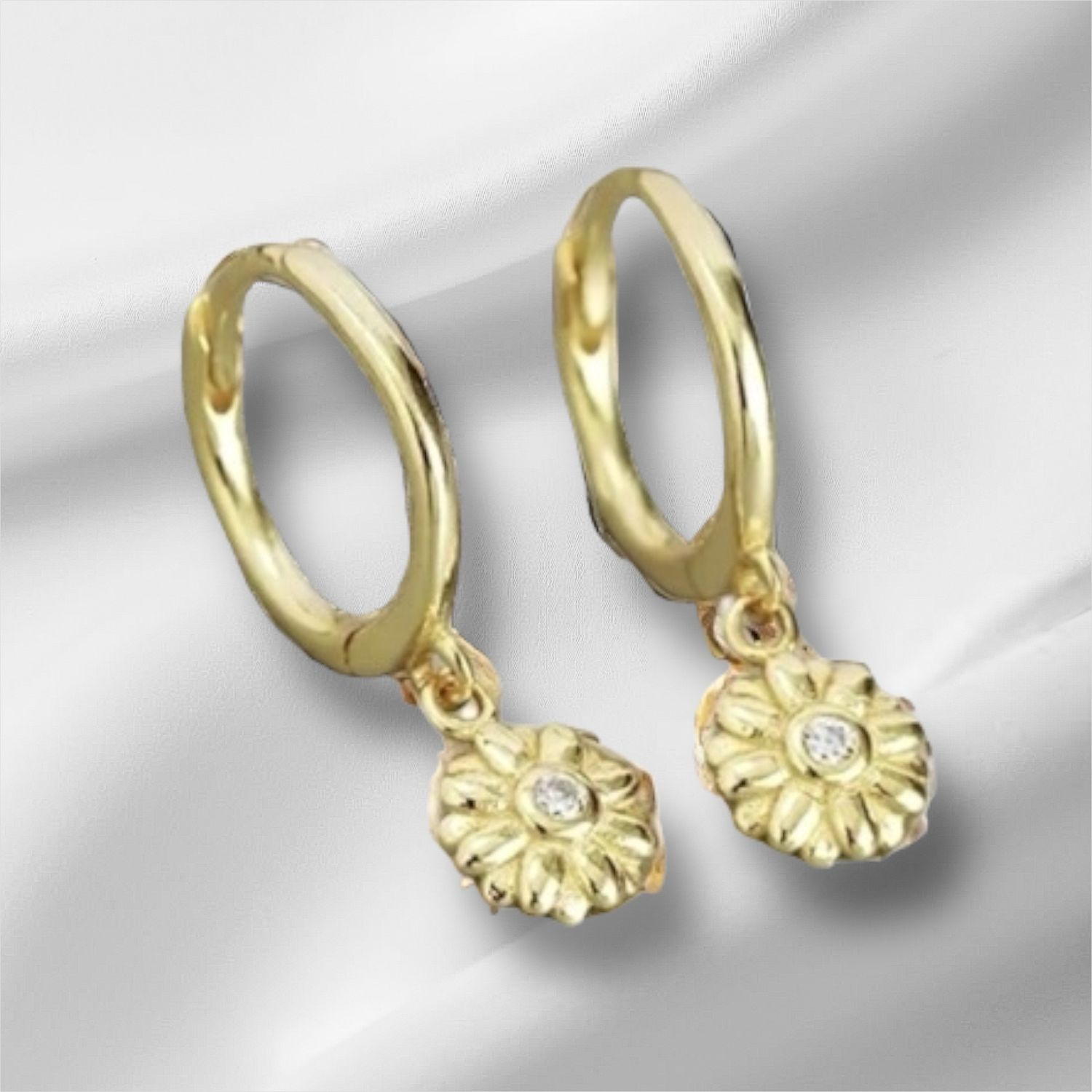 Ring Oorbellen met bloem Hanger - Ring oorbellen met bloemhanger voor dames