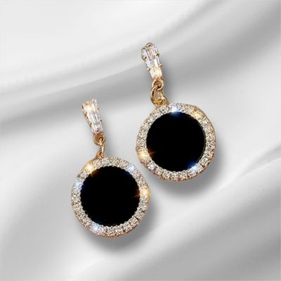 Oorbellen Met Zwarte Steen - Elegante Zwarte Stud Oorbellen Met Zircon Steentjes