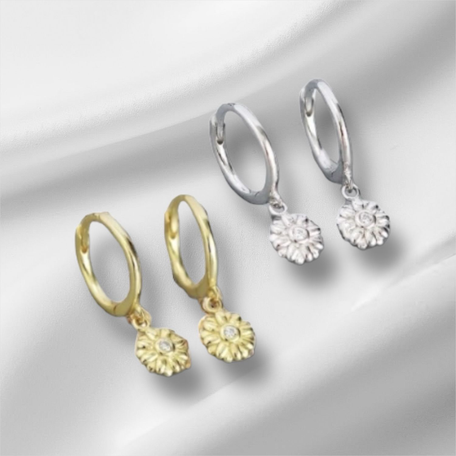 Ring Oorbellen met bloem Hanger - Ring oorbellen met bloemhanger voor dames