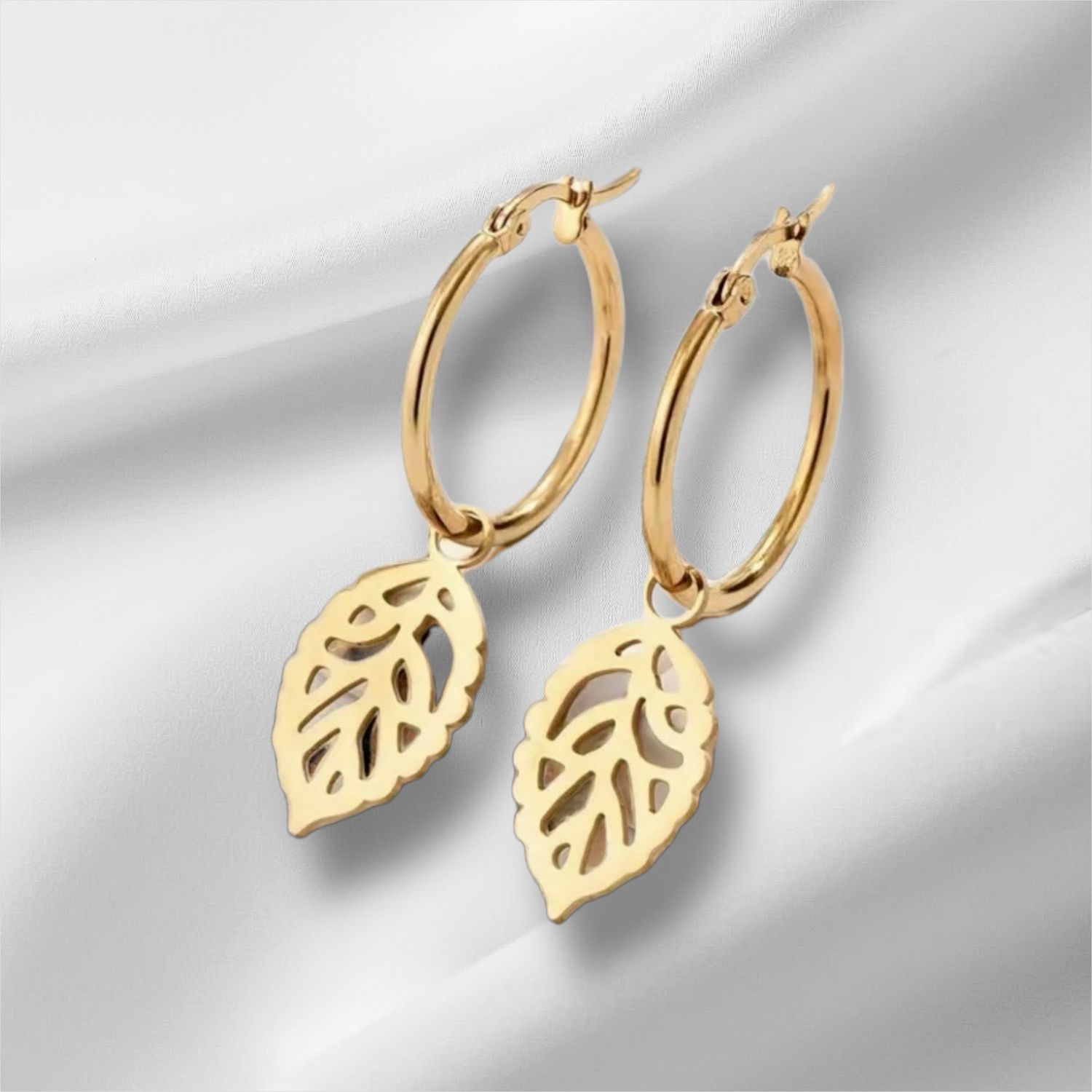 Ring Oorbellen Met Blaadjes Hanger