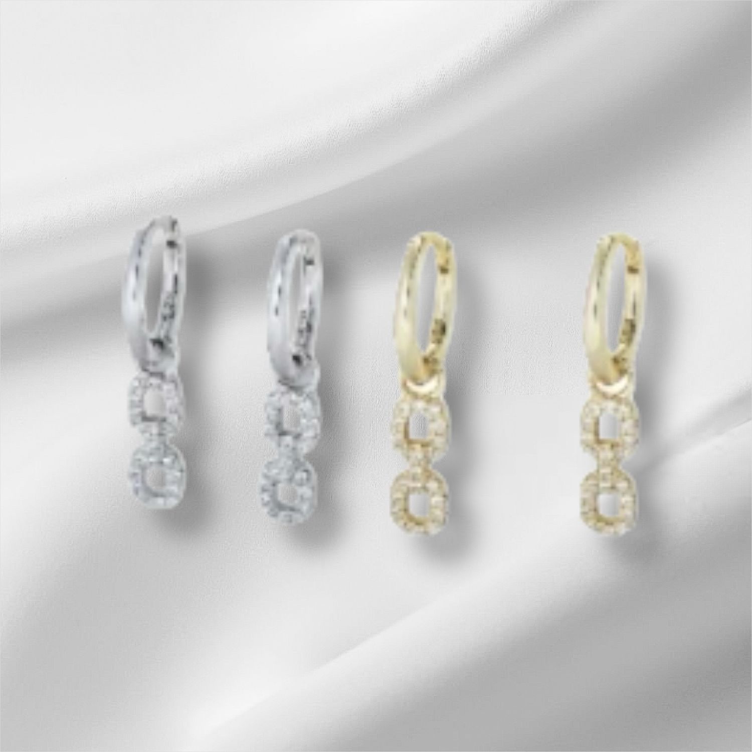 Oorbellen Steentjes Hanger - Sterling silver Drop Oorbellen met steentjes  Witgoud kleurig