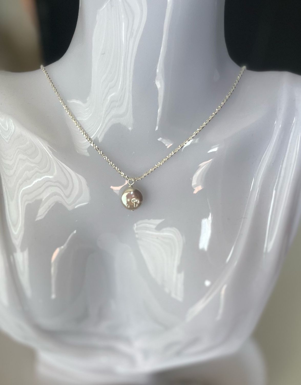 Glitter Ketting - Ketting Met Parel Hanger - Zilveren Ketting - Ketting Met Hanger - Ketting Voor Dames