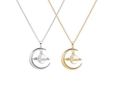 Ketting Met Maan Hanger - Ketting Met Maan Hanger en Parel- Ketting Voor Vrouwen. Sterling Zilver Ketting Met Hanger - Goud Platina