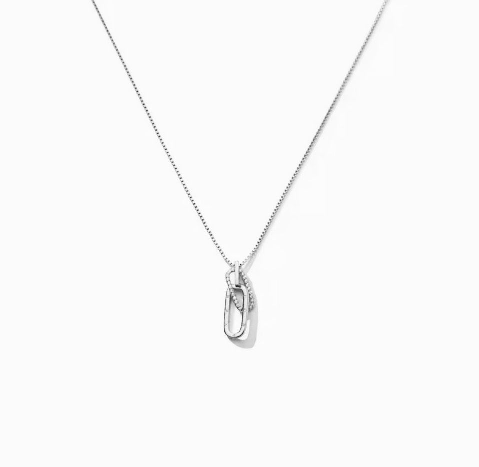 Ketting Met Ovale Hanger - Ketting Met Hanger- Ketting met zircon - Sterling Zilver - Platina Goud