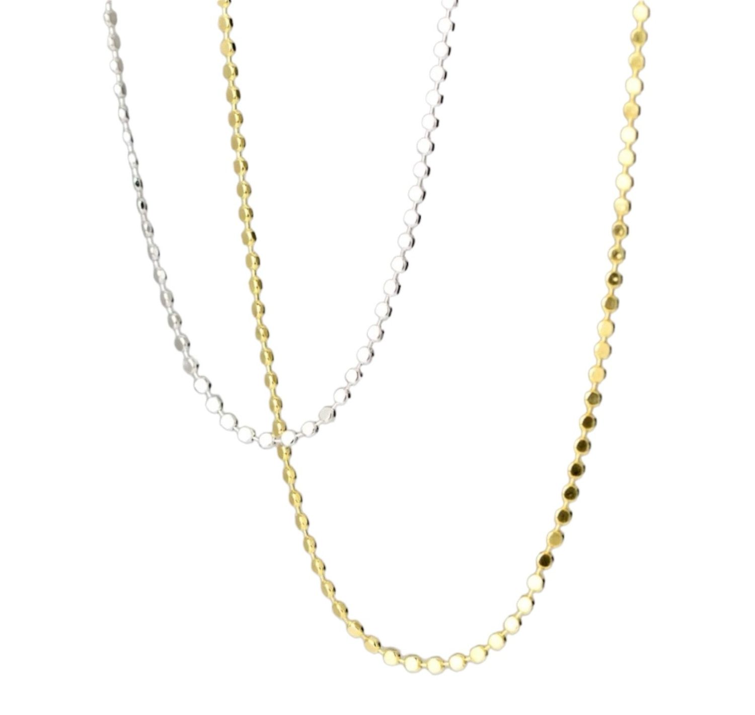 Platte Bolletjes Ketting - Zilveren Ketting - Platina Goud