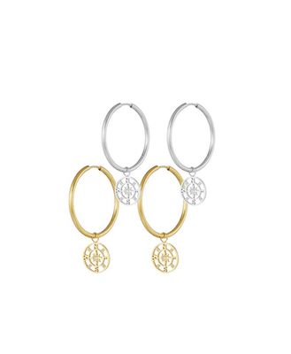 Hoops Met Bedel- Trendy Hoops - ring oorbellen met bedel - Stainless Steel Hoops - goud of zilverkleurig - Grote Oorringen