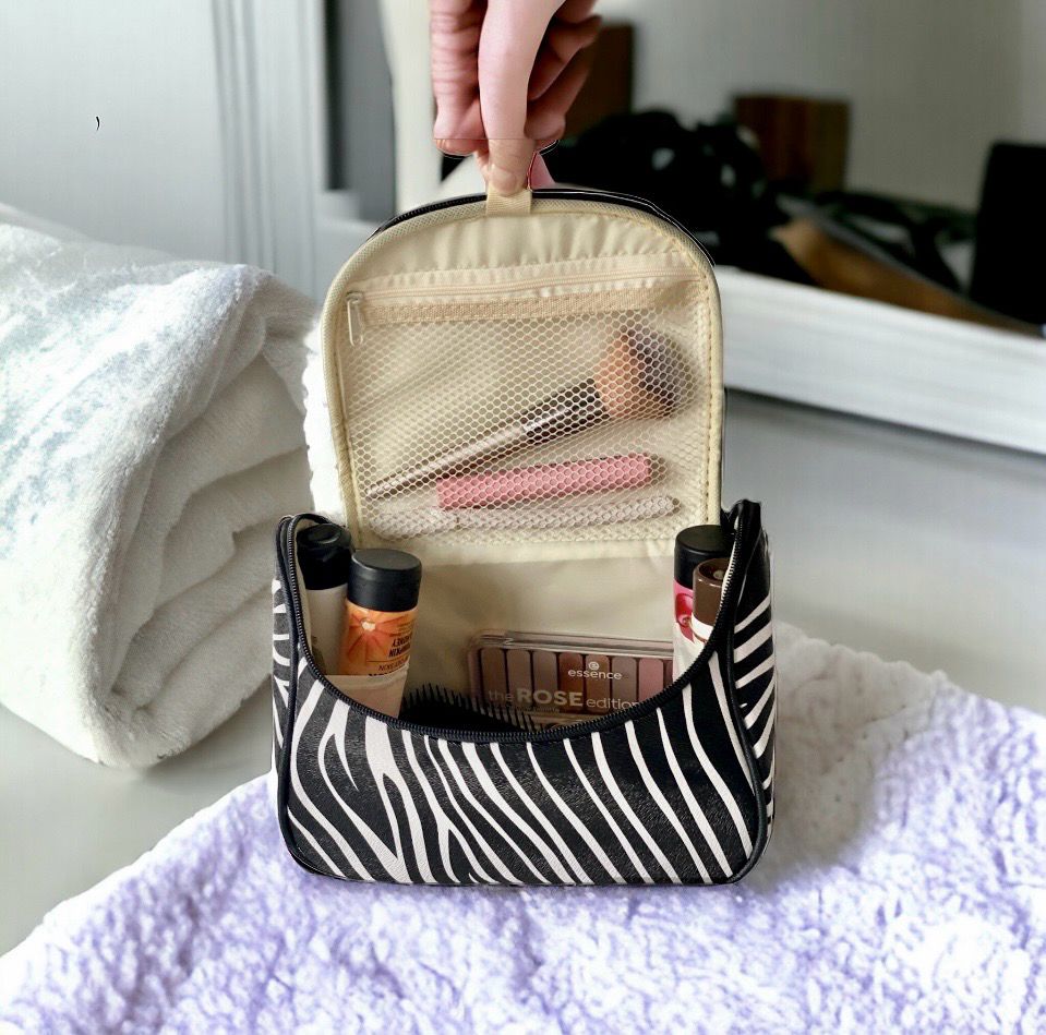 Toilettas - Zebrapatroon - Make Up Tas - Beautycase - met mooi zebrapatroon, - praktisch voor op reis - Opvouwbaar
