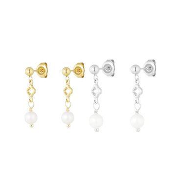 Hang Oorbellen Met Parel En Klaver - Stainless steel oorbellen - Nikkelvrij oorbellen - 100% waterprof