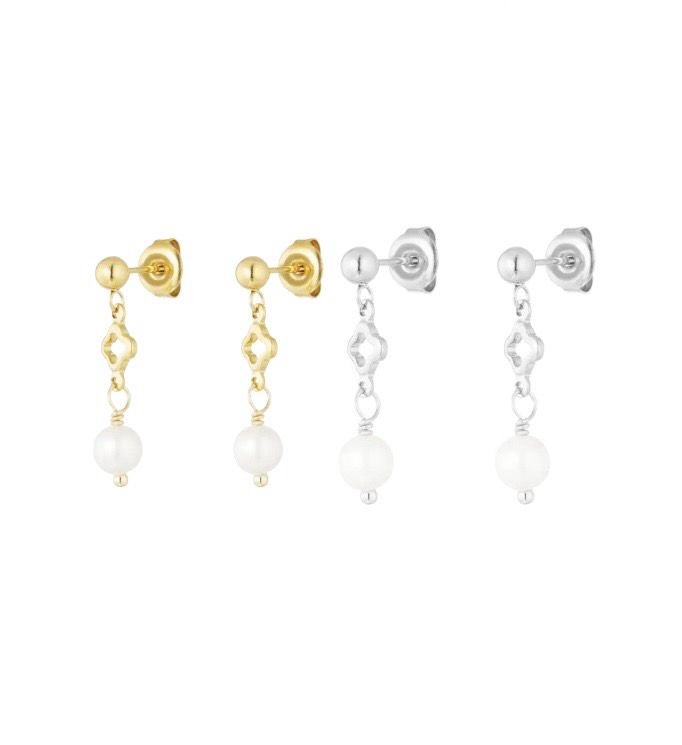 Hang Oorbellen Met Parel En Klaver - Stainless steel oorbellen - Nikkelvrij oorbellen - 100% waterprof