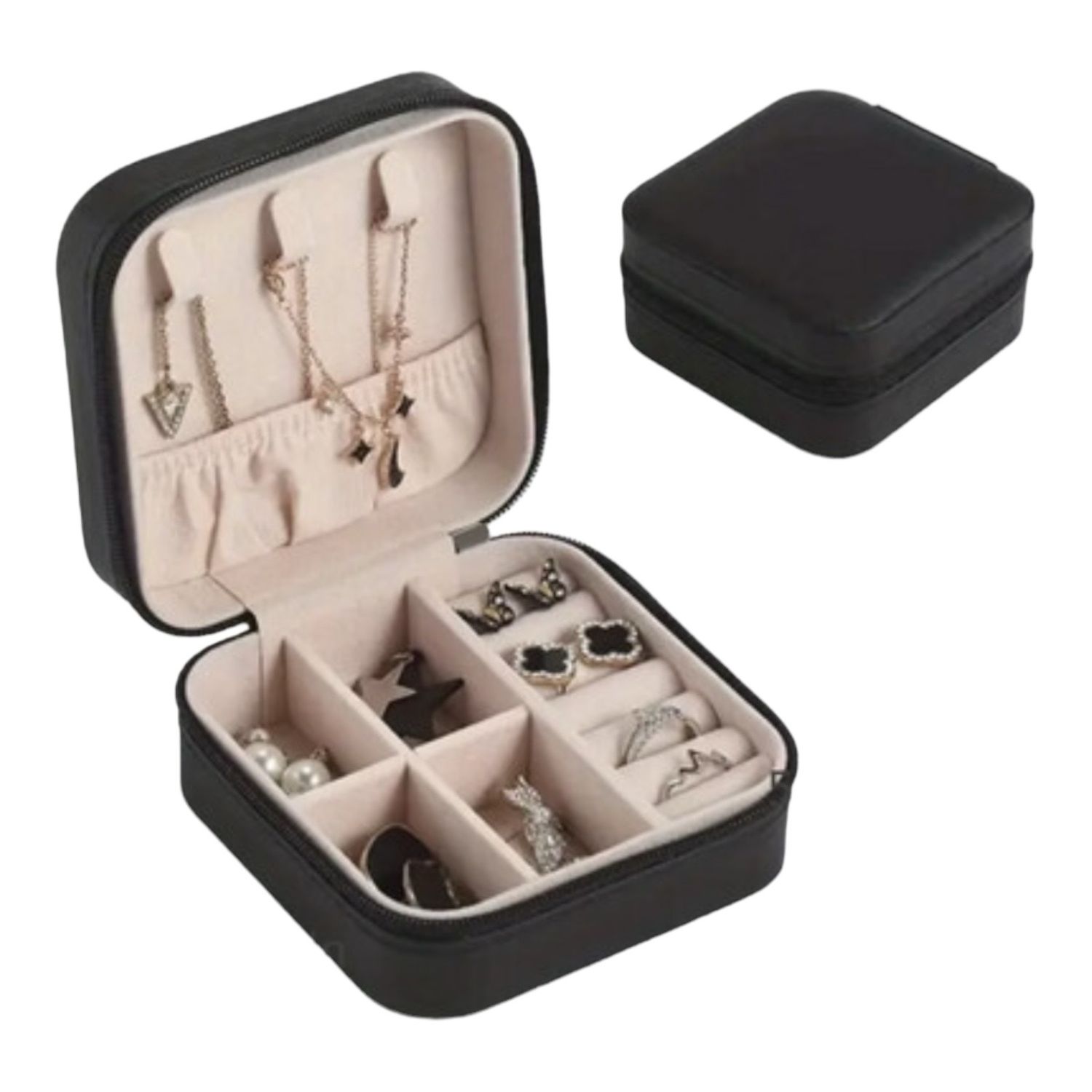 Mini Juwelen Box - Opberg juwelen - Draagbaar in handtas, Kleur: Zwart