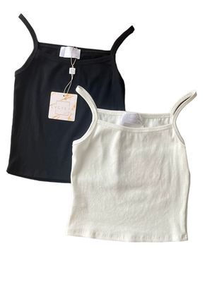 Crop Top - Top met spaghetti bandjes - Stretchy topje voor tieners - 100% katoen - Witte crop top - zwarte crop top