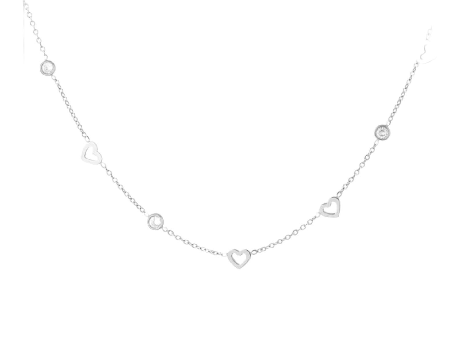 Ketting met hart en diamant bedels - Ketting Zonder Hanger - Ketting Met Bedels - Stainless Steel Ketting - Ketting Voor Vrouwen