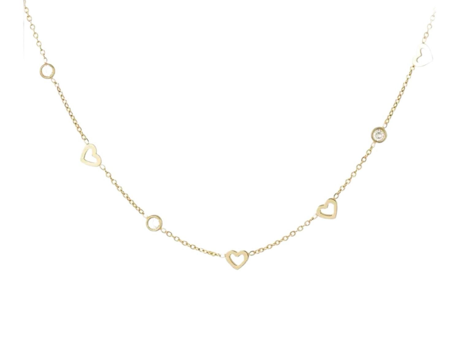 Ketting met hart en diamant bedels - Ketting Zonder Hanger - Ketting Met Bedels - Stainless Steel Ketting - Ketting Voor Vrouwen
