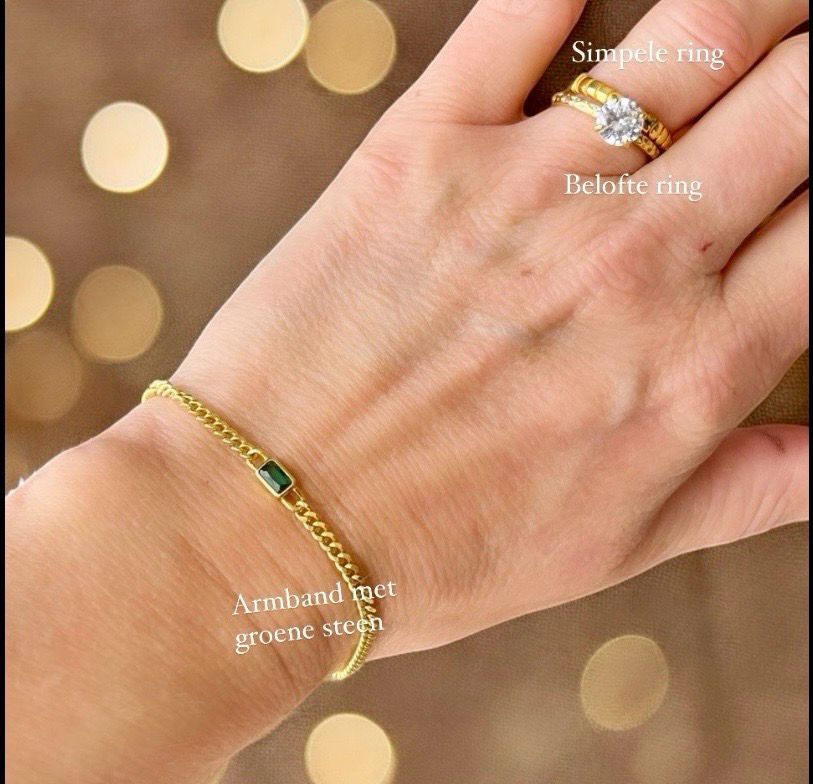 Armband Met Groen Steentje - Schakel Armband - Sterling Silver - Plating 18K Goud - zilveren armband- armband voor vrouwen - cadeautip - cadeau voor haar