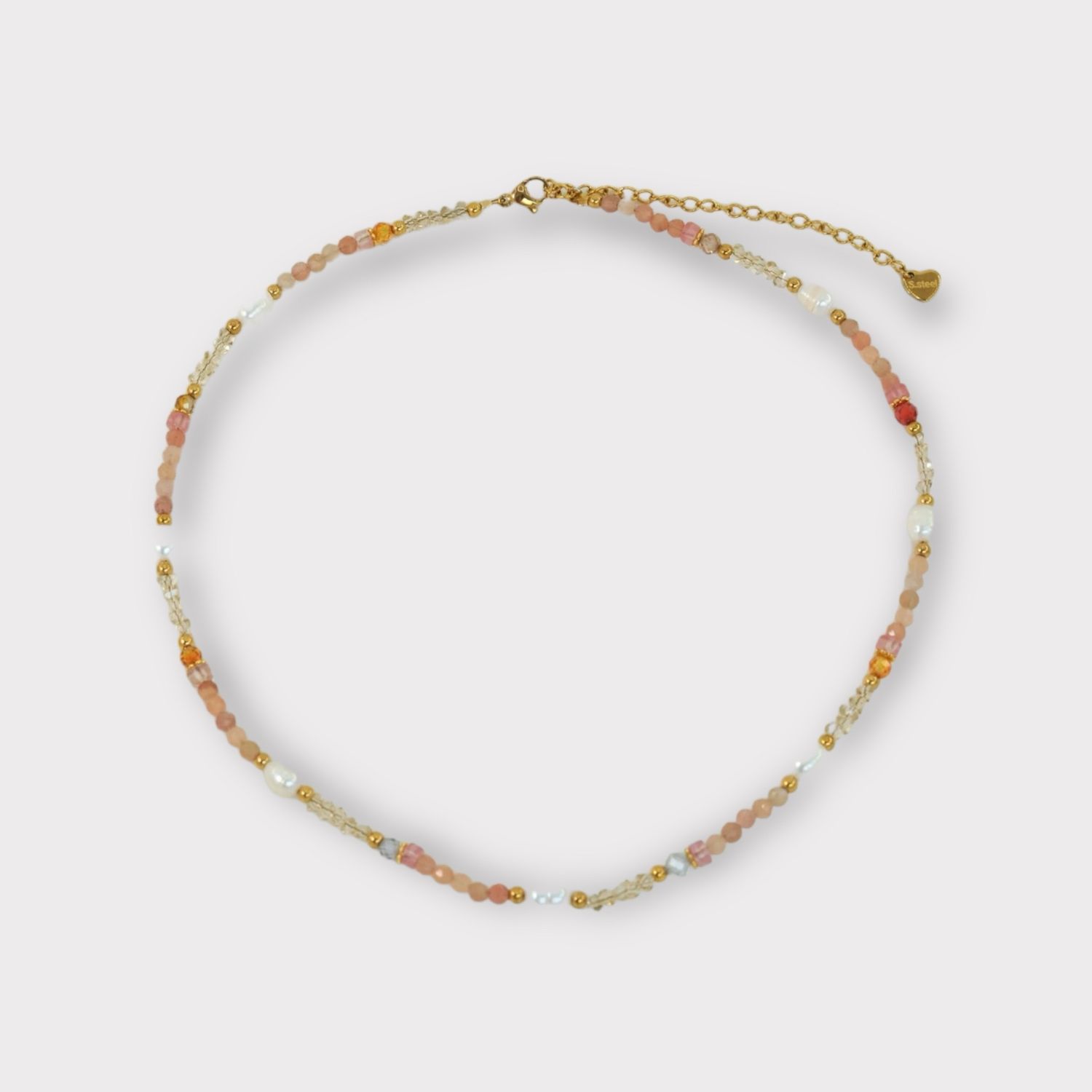 - Stainless Steel Ketting - Ketting Met Natuursteen En Zoetwater Parels