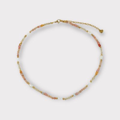 - Stainless Steel Ketting - Ketting Met Natuursteen En Zoetwater Parels
