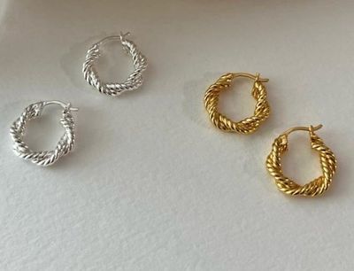 Sterling zilver platina goud gedraaide ring oorbellen - Kleine Zilveren Ring OorBellen