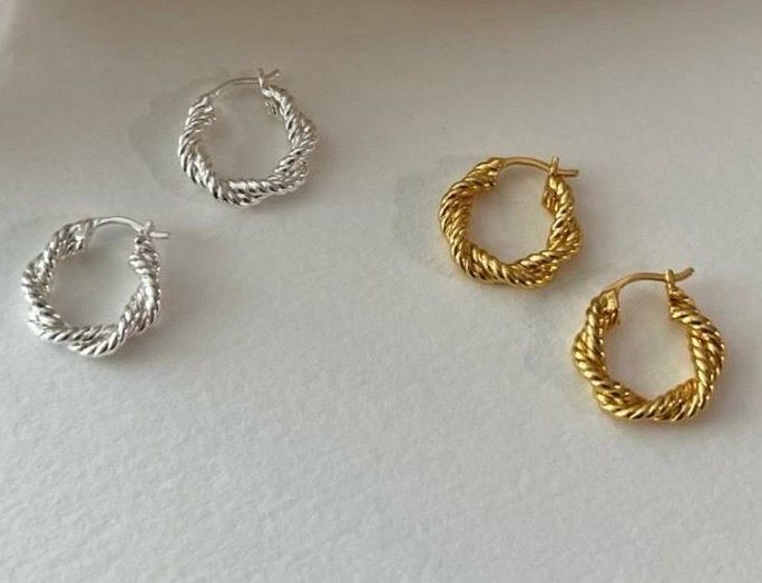 Sterling zilver platina goud gedraaide ring oorbellen - Kleine Zilveren Ring OorBellen