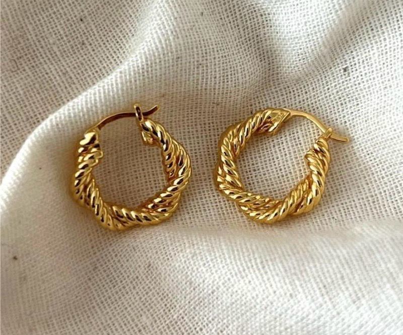 Sterling zilver platina goud gedraaide ring oorbellen - Kleine Zilveren Ring OorBellen
