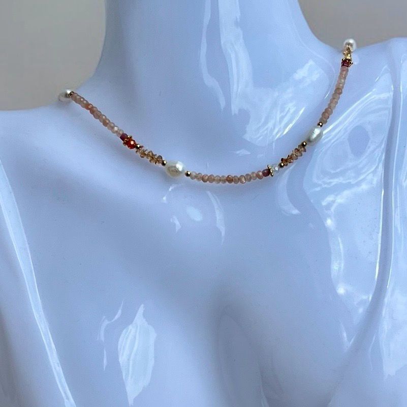 - Stainless Steel Ketting - Ketting Met Natuursteen En Zoetwater Parels