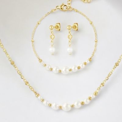 Juwelen Set Parel - Stainless Steel ketting - Stainless Steel armband - Stainless Steel Oorbellen Met Parel - Ketting voor vrouwen - Armband voor vrouwen - Juwelen set voor vrouwen - Cadeau tip
