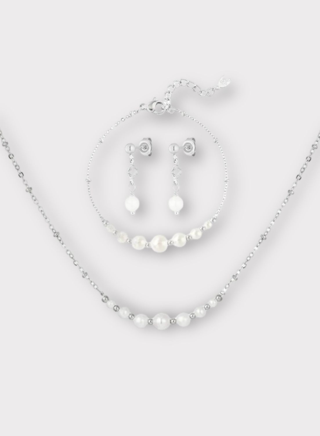 Juwelen Set Parel - Stainless Steel ketting - Stainless Steel armband - Stainless Steel Oorbellen Met Parel - Ketting voor vrouwen - Armband voor vrouwen - Juwelen set voor vrouwen - Cadeau tip