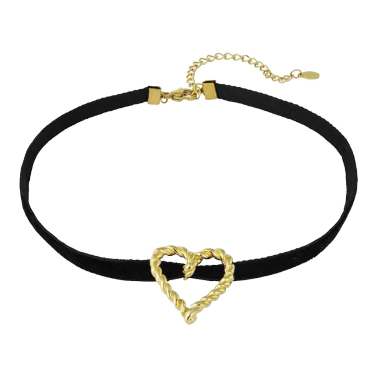 Love Choker Ketting Met Hart - Stainless Steel ketting - zwarte choker met hart