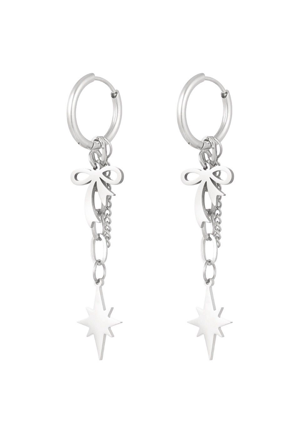 Hang Oorbellen Met Strikjes En Ster - Stainless Steel oorbellen - Lange hang oorbellen