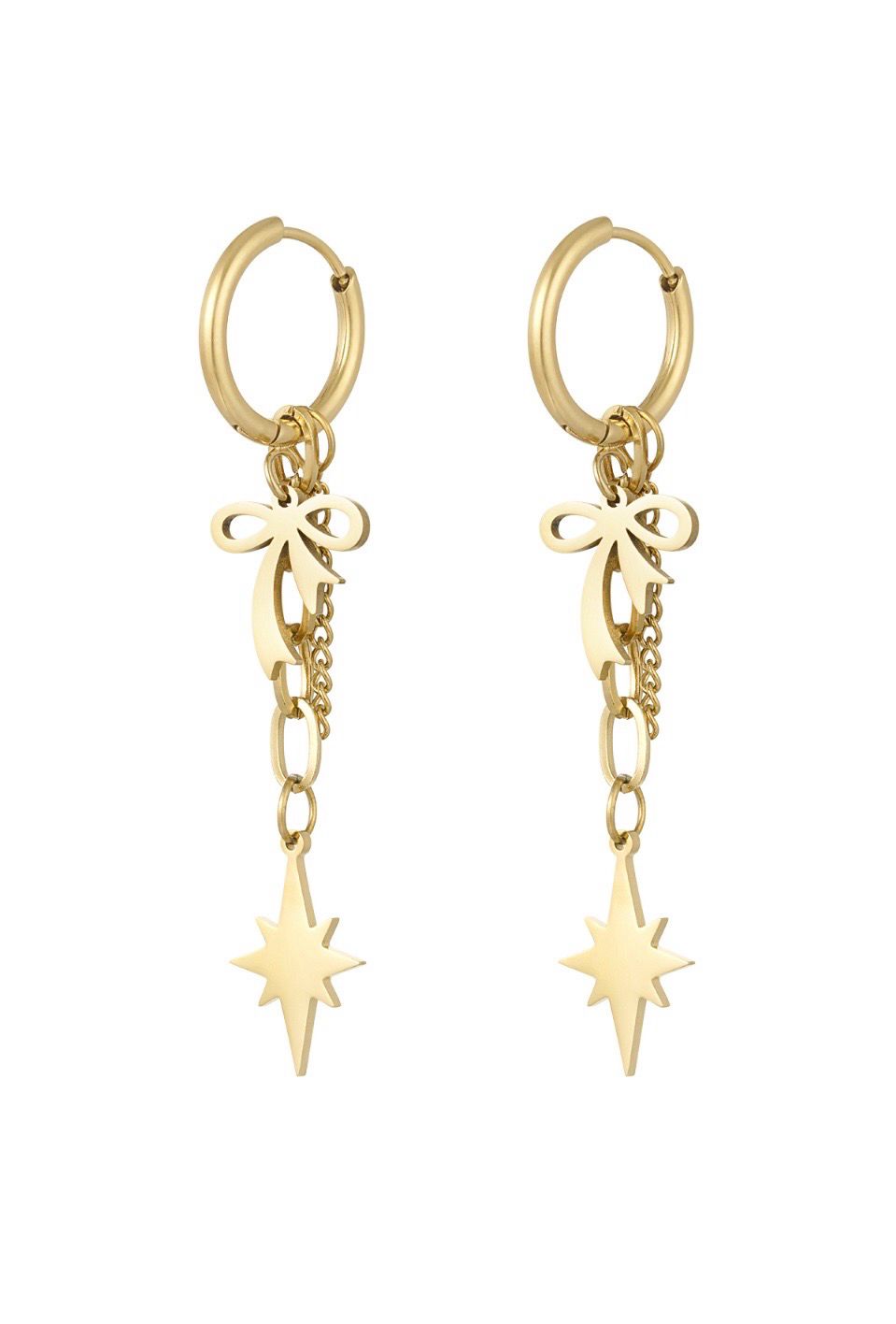 Hang Oorbellen Met Strikjes En Ster - Stainless Steel oorbellen - Lange hang oorbellen