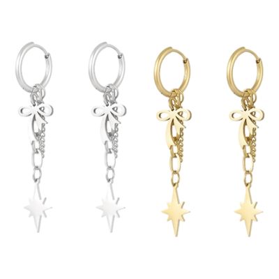 Hang Oorbellen Met Strikjes En Ster - Stainless Steel oorbellen - Lange hang oorbellen