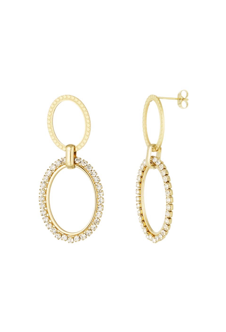 Ovalen Diamanten Bedel Oorbellen - Stainless Steel oorbellen - Lange hang oorbellen