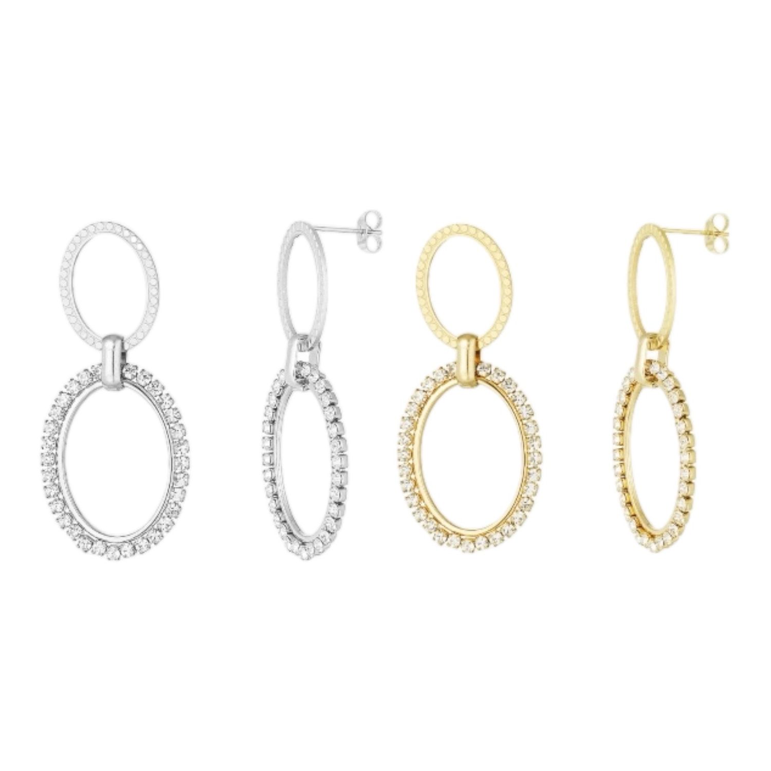 Ovalen Diamanten Bedel Oorbellen - Stainless Steel oorbellen - Lange hang oorbellen