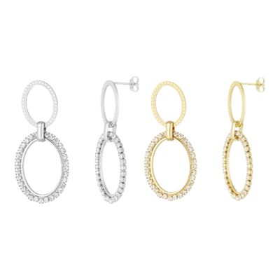 Ovalen Diamanten Bedel Oorbellen - Stainless Steel oorbellen - Lange hang oorbellen