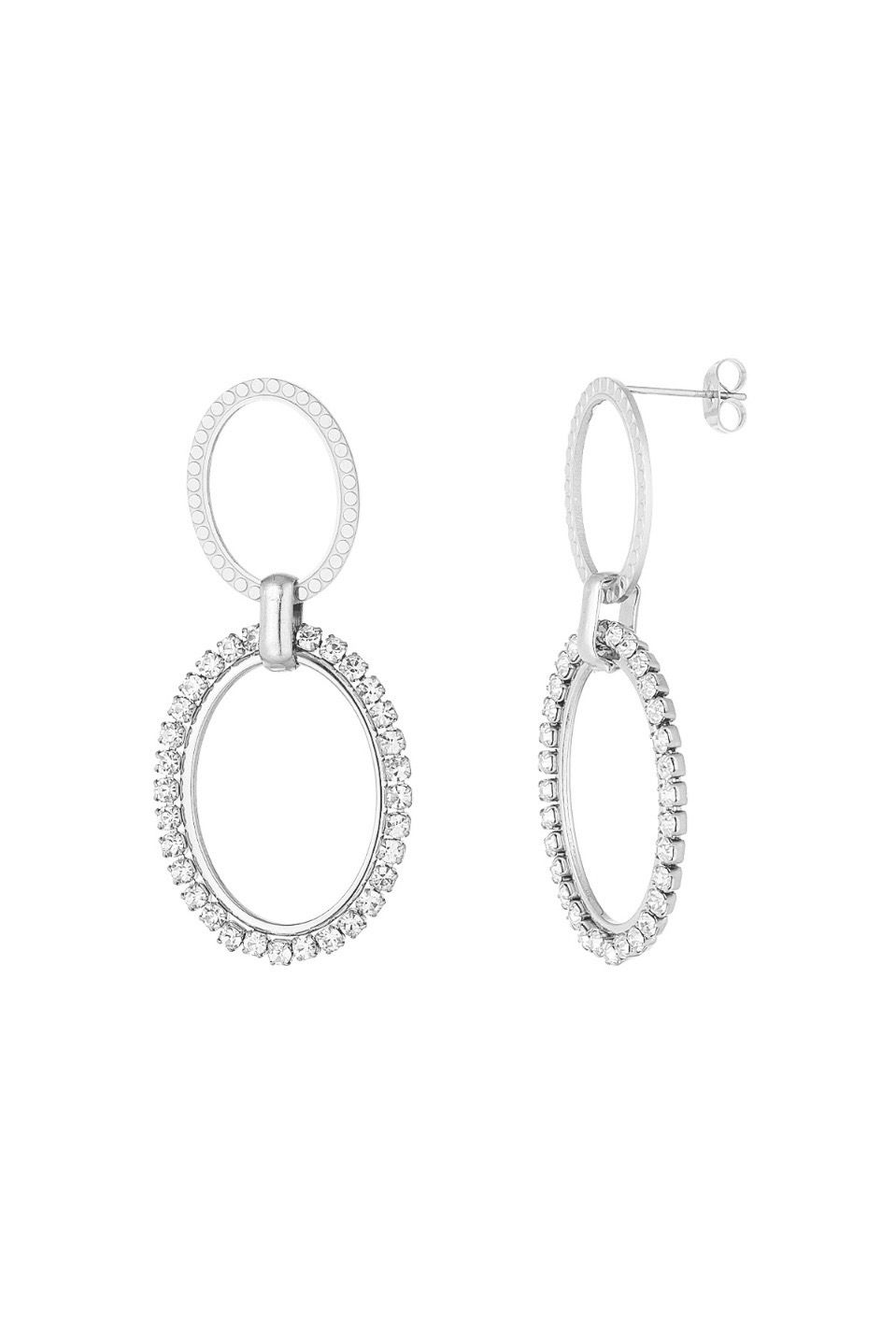 Ovalen Diamanten Bedel Oorbellen - Stainless Steel oorbellen - Lange hang oorbellen