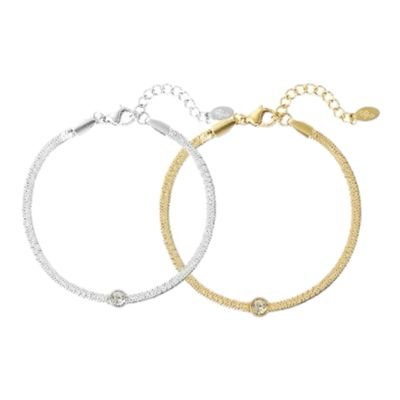 Platte Link Armband Met Steentje- Stainless steel armband - Herbal Infinity Jewellery - goudkleurige Armband - 100% Waterproof Armband